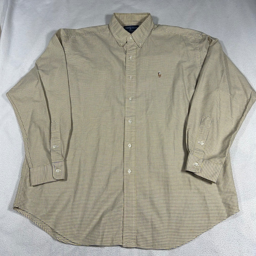 Polo Ralph Lauren Button‎ Down Mens XL Yellow Check Blake Cotton Flesh Pony